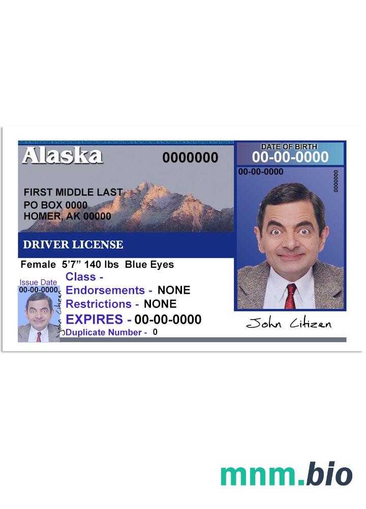 USA Alaska prawo jazdy Wersja 2 (przód) ze wszystkimi czcionkami